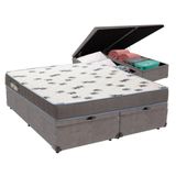 Cama Box Queen Com Bau Ortobom D33 Light Cinza