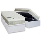 Cama Box Baú Solteiro: Colchão Molas Castor Pocket Summer Winter + Base Crc Courano White(88x188)