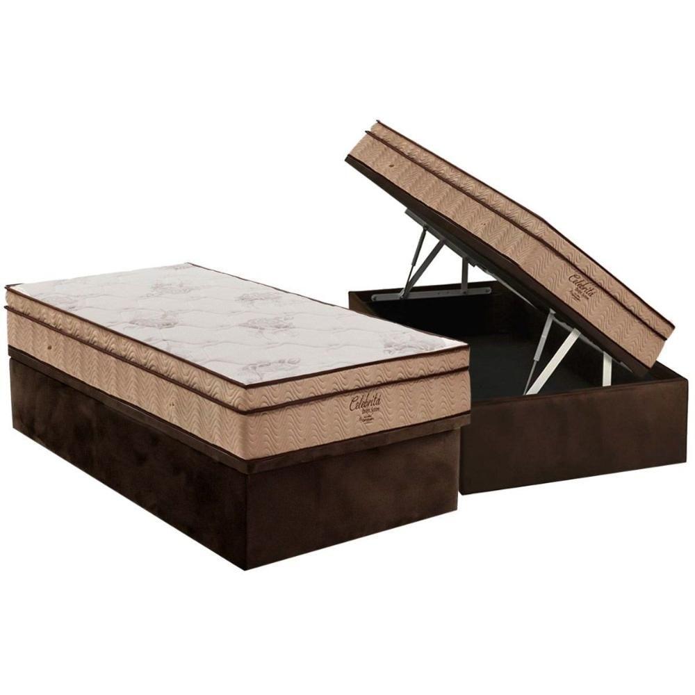 Cama Box Baú Solteiro: Colchão Molas Ensacadas Ortobom Superpocket Celebrita + Base Crc Suede Brown(88x188)