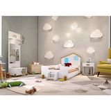 Cama Infantil Casinha Belíssima Branco-mel E Azul Com 2 Luminárias - Divaloto