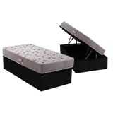 Cama Box Baú Solteiro: Colchão Espuma Herval D45 - Ag65 Black Double Face + Base Crc Suede Black(88x188)