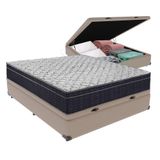 Cama + Box Bau Casal Colchão Extra Firme Ortobom D45 Airtech Cor:bege