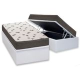 Cama Box Baú Solteiro: Colchão Espuma Ortobom D45 Light + Base Crc Courano White(88x188)