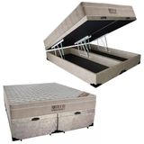 Cama Box Baú King Suede Bipartido + Colchão Ortobom Molas Ensacadas 193x203x65 Bege
