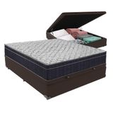 Cama + Box Bau Casal Colchão Extra Firme Ortobom D45 Airtech Cor:marrom