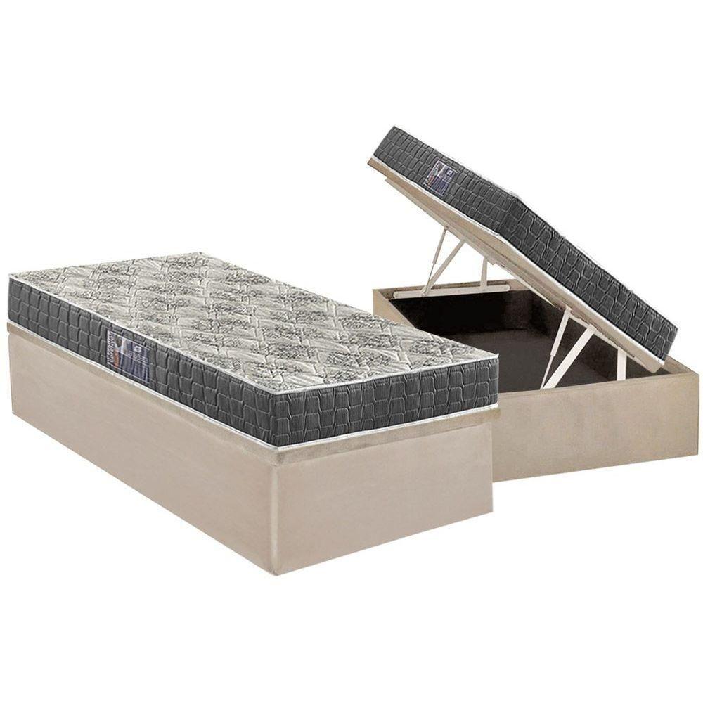 Cama Box Baú Solteiro: Colchão Espuma Anjos D23 Ezequiel + Base Crc Suede Clean(88x188)