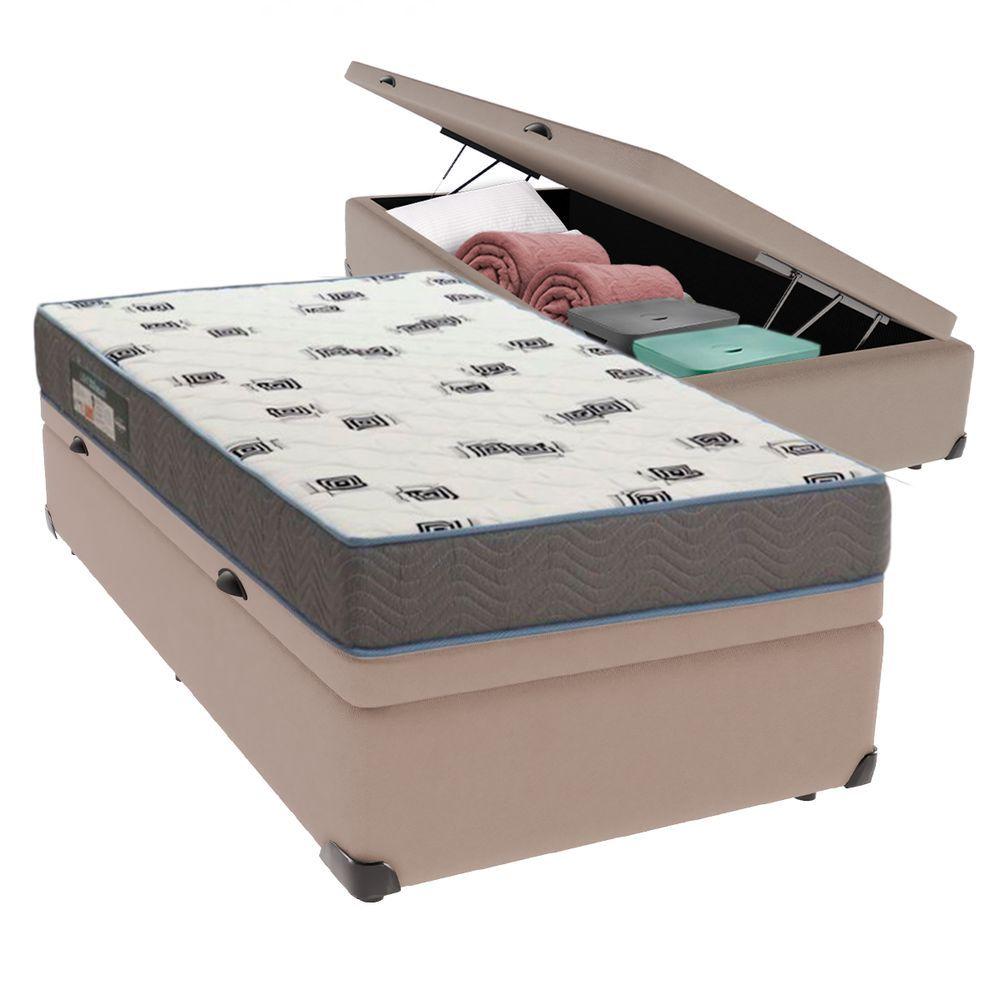 Cama Box Solteiro Com Bau Ortobom D33 Light Bege Cor:bege