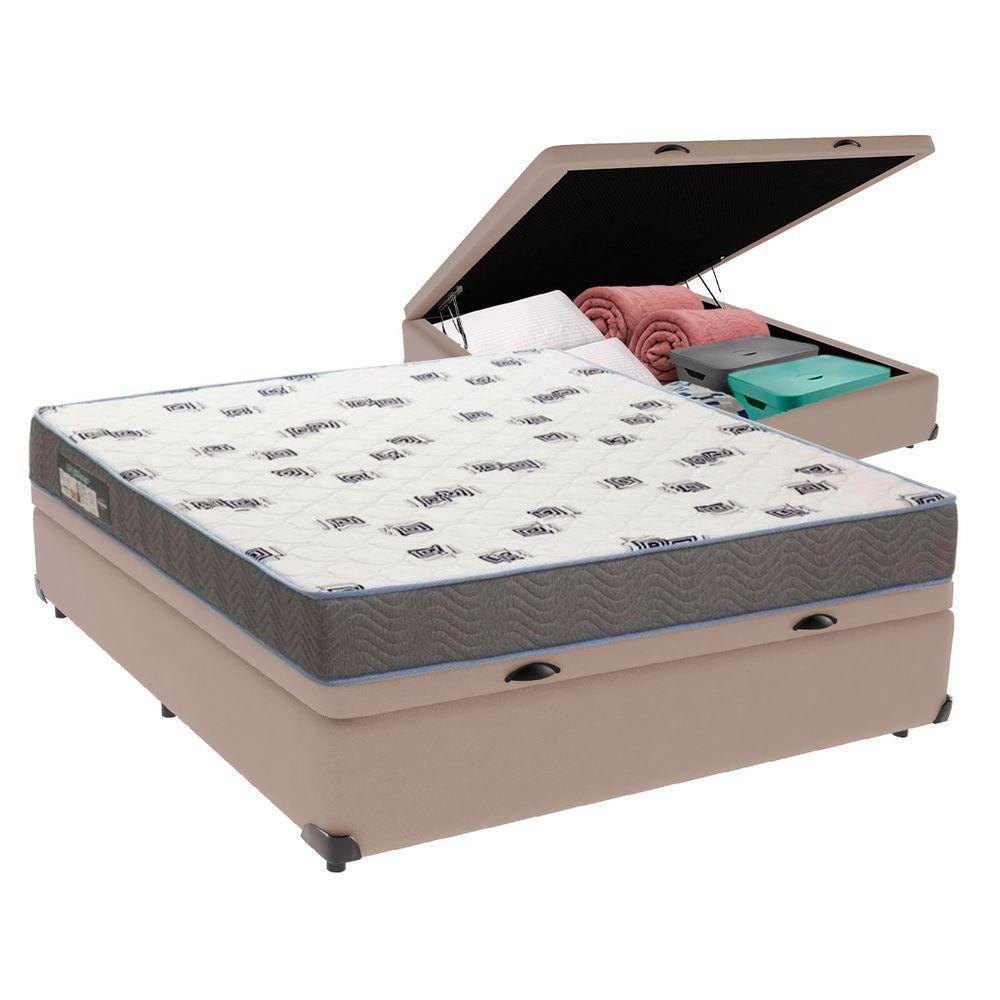 Cama Box Casal Com Bau Ortobom D33 Light Bege Cor:bege