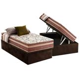 Cama Box Baú Solteiro: Colchão Molas Bonnel Herval Assis + Base Crc Suede Brown(88x188)