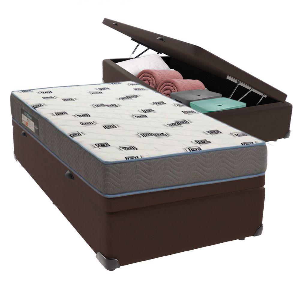 Cama Box Solteiro Com Bau Ortobom D33 Light Bege Cor:marrom