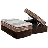 Cama Box Baú Solteiro: Colchão D33 - Ep Guarda Costas Plus Pillow Top + Base Crc Suede Brown