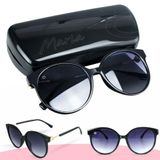 Oculos Sol Feminino Proteção Uv Vintage Redondo Preto + Case Exclusivo Moda Qualidade Premium