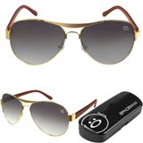 Oculos Sol Masculino Aviador Aço Inox Banhado Ouro Case Social Lente Marrom Qualidade Premium Casual
