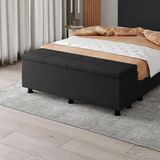 Baú Sapateira Estofada Casal 140 Cm Marte Veludo Skybox Cor Preto
