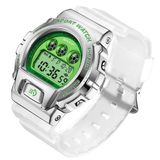 Relógio De Pulso Militar Criativo Feminino, Impermeável Digital Cinza Verde