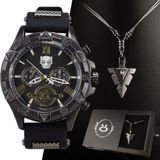 Relogio Masculino Pantera Aço Inox Preto + Cordão Corrente Analogico Presente Casual Original Social