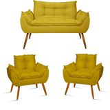 Kit Namoradeira Opala + 2 Poltronas Para Sala Balaqui Decor Cor:amarelo