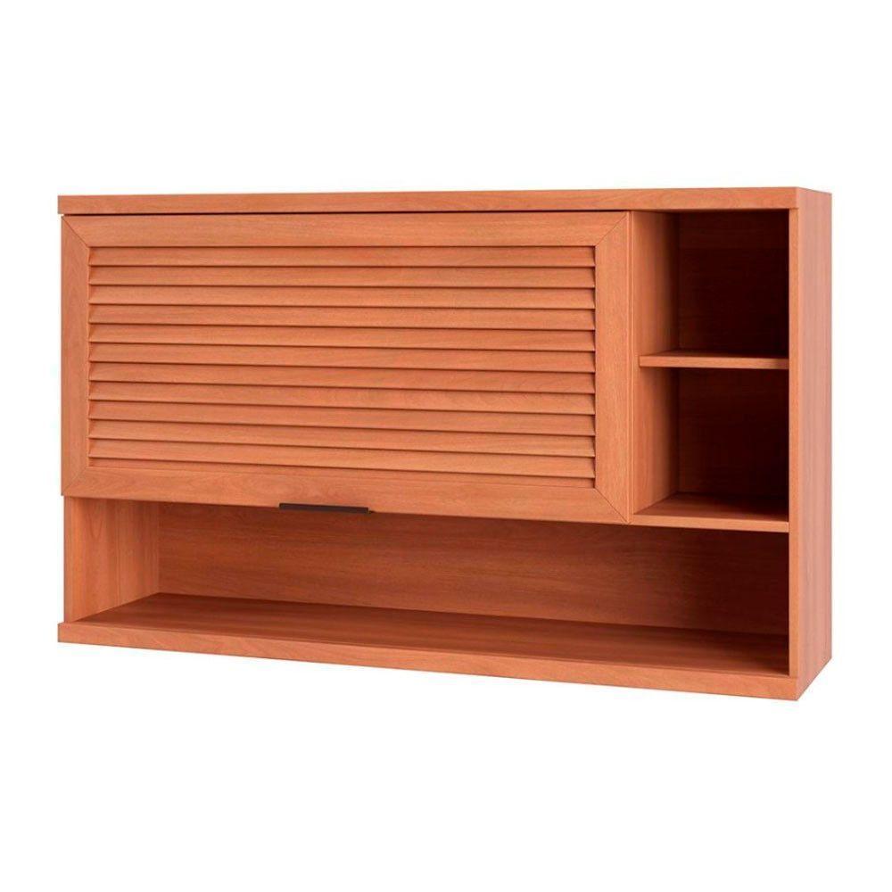 Armário Aéreo Macadâmia 120cm 1 Porta Basculante Ripado Com Nicho 914003 Telasul Freijo