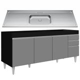 Balcão Gabinete Com Pia 180cm Dallas Preto/cinza - Lumil