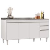 Balcão Gabinete Com Pia Inox 160cm Arkansas Branco - Lumil