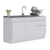 Balcão Cozinha Gabinete Pia 150cm 3 Portas 1 Gaveta Branco