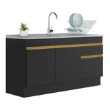 Balcão Cozinha Gabinete Pia 150cm 3 Portas 1 Gaveta Dourado