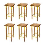 Kit 6 Banquetas Bistro Industrial Colors Ferro E Madeira Maciça - Amarela Amarelo