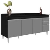 Balcão Gabinete 180cm Com Tampo Dallas Preto/cinza - Lumil