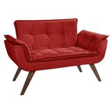 Poltrona Namoradeira Opalla Suede Base Palito Vermelho