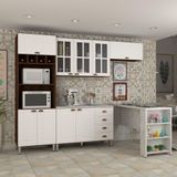 Armário De Cozinha Compacta 4 Peças Com Tampo E Bancada Agatha Luciane Móveis Nogueira Dourado C/ Branco Pet E Marmore