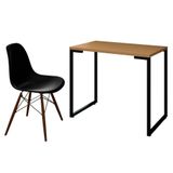 Mesa Escrivaninha 90cm Natura E Cadeira Ft1 Preta