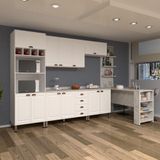 Armário De Cozinha Compacta 5 Peças Com Tampo Bancada E Espaço Para Forno Cristal Luciane Móveis Branco Polar Com Branco Pet E Marmore