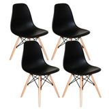 Kit Com 4 Cadeiras Charles Eames Dsw Preta - Base Madeira