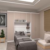 Quarto De Solteiro Com Guarda Roupas E Mesa De Cabeceira Alpes Luciane Móveis Branco Pf Com Cinammon Pf
