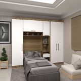 Quarto De Solteiro Com Guarda Roupas E Mesa De Cabeceira Paris Luciane Móveis Avelã Pf Com Branco Pf