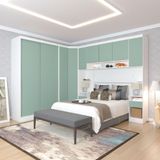 Quarto De Canto Casal Com Guarda Roupas Cabeceira E Mesas De Cabeceira Alpes Luciane Móveis Branco Pf Com Verde Pf