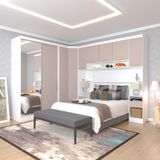 Quarto De Canto Casal Com Guarda Roupas Com Espelho E Mesas De Cabeceira Alpes Luciane Móveis Branco Pf Com Cinammon Pf