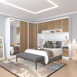 Quarto De Canto Casal Com Guarda Roupas Com Espelho E Mesas De Cabeceira Alpes Luciane Móveis Branco Pf Com Avelã Pf