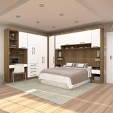 Quarto De Canto Casal Com Guarda Roupas Cabeceira E Bancada Home Office Paris Luciane Móveis Avelã Pf Com Branco Pf