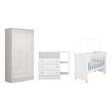 Quarto Infantil Guarda Roupa, Berço Cômoda Doce Sonho Branco