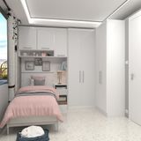 Quarto De Canto Solteiro Com Guarda Roupas Cabeceira E Mesa De Cabeceira Alpes Luciane Móveis Branco Pf Com Branco Pf