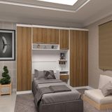 Quarto De Solteiro Com Guarda Roupas E Mesa De Cabeceira Alpes Luciane Móveis Branco Pf Com Avelã Pf