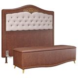 Cabeceira Casal 140cm C/ Calçadeira Baú J02 Marrom/bege