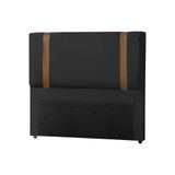 Cabeceira Estofada Cama Casal King Alça Em Couro Zeus 195cm Veludo Preto - Cor: Preto