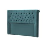 Cabeceira Painel Estofada Box Para Cama King Casal Capitonê New 2m Veludo Azul - Cor: Preto