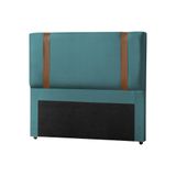 Cabeceira Estofada Cama Casal King Alça Em Couro Zeus 195cm Veludo Azul - Cor: Preto