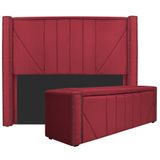 Cabeceira E Baú Casal 140cm P/cama Box - Adj Decor Vermelho