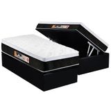 Cama Box Baú Solteiro: Colchão Black E White Air Euro Pillow + Base Crc Suede Black(88x188)