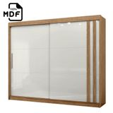 Guarda Roupa Casal Mdf Arizona 02 Portas De Correr 04 Gavetas 232,5x242,5x56,5cm Freijó Off White