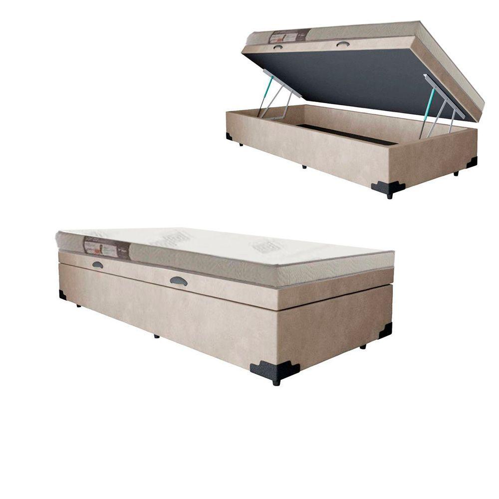 Cama Box Baú Solteiro Colchão Ortobom 56x88x188 Bege